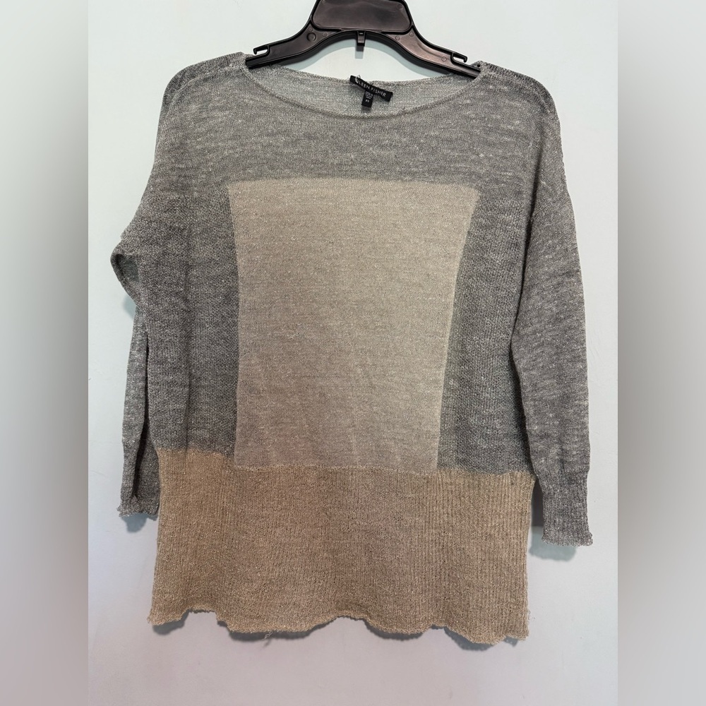 Eileen Fisher Womens Metallic 3/4 Blouse See Through Size XS Color Block
